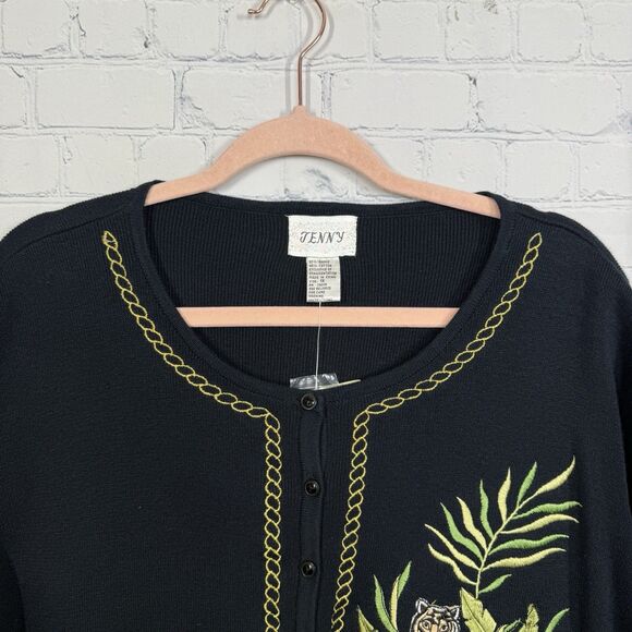 Jenny Animal Print Cardigan Women Plus Size 1X Black Tiger Teacher Button Top - Picture 3 of 9
